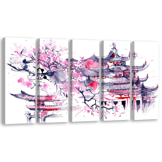 Obraz pięcioczęściowy na płótnie FEEBY, Japonia Różowy 200x80 Feeby