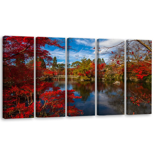 Obraz pięcioczęściowy na płótnie FEEBY, Japoński Ogród Krajobraz obraz 150x60 Feeby