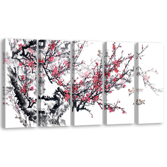 Obraz pięcioczęściowy na płótnie FEEBY, Kwiat Wiśni Japonia Drzewo 150x60 Feeby