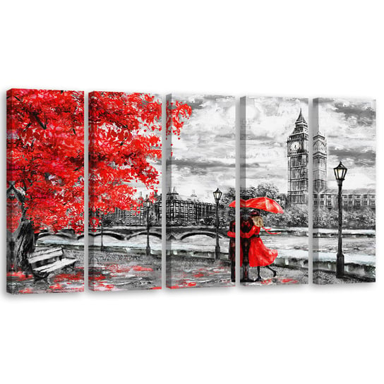 Obraz pięcioczęściowy na płótnie FEEBY, Londyn Parasol Czerwony 100x40 Feeby