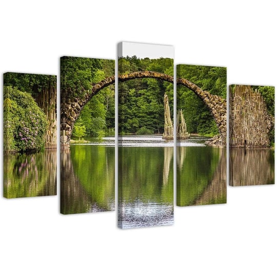 Obraz pięcioczęściowy na płótnie FEEBY, Most łukowy nad jeziorem 100x70 Feeby