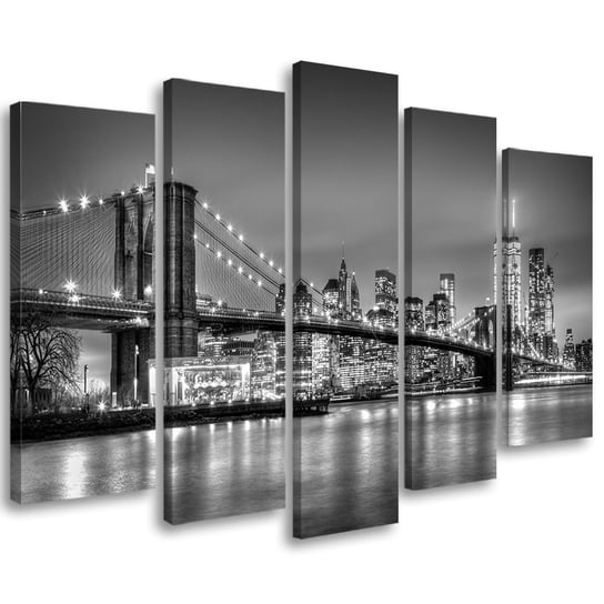 Obraz pięcioczęściowy na płótnie FEEBY, Most Nowy Jork Czarno Biały 200x100 Feeby