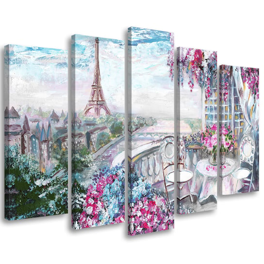 Obraz pięcioczęściowy na płótnie FEEBY, Paryż Eiffla Pejzaż Pastel 150x100 Feeby