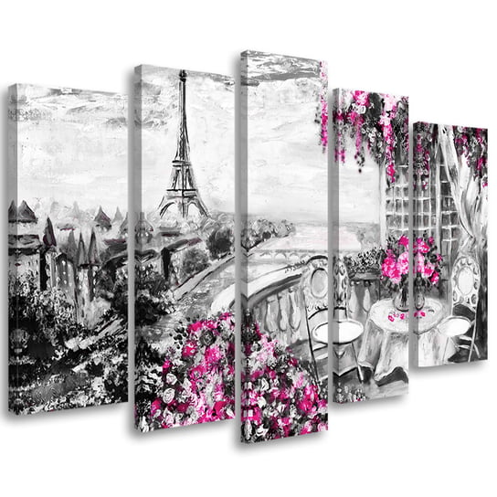 Obraz pięcioczęściowy na płótnie FEEBY, Paryż Widok Wieża Pastele 200x100 Feeby