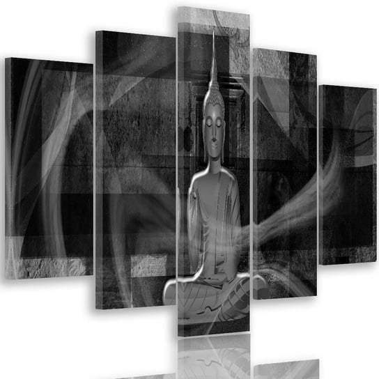 Obraz pięcioczęściowy na płótnie: Figura Buddy na geometrycznym tle 2, 140x300 cm Feeby