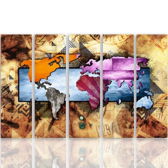Obraz pięcioczęściowy na płótnie: Kompozycja z mapą świata 6, 70x100 cm Feeby