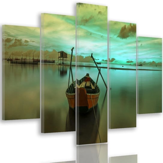 Obraz pięcioczęściowy na płótnie: Łódź na spokojnym jeziorze, 100x150 cm Feeby