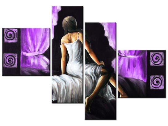 Obraz Piękna dziewczyna w fiolecie, 4 elementy, 100x70 cm Oobrazy