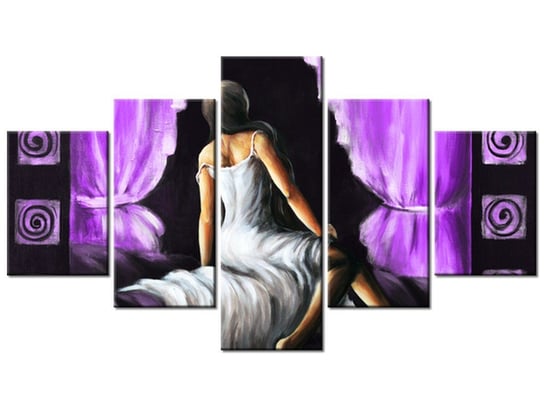 Obraz Piękna dziewczyna w fiolecie, 5 elementów, 125x70 cm Oobrazy