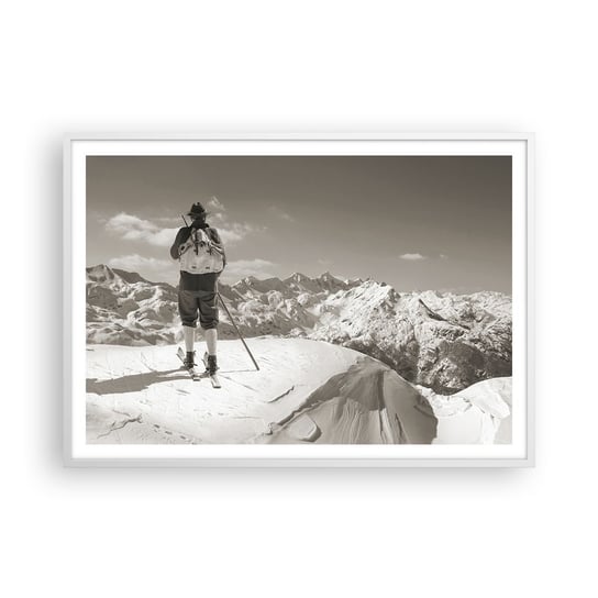 Obraz - Plakat - A góry te same - 100x70cm - Krajobraz Góry Narciarz - Foto Plakaty w ramie koloru białego do Salonu Sypialni ARTTOR ARTTOR