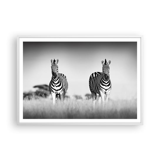 Obraz - Plakat - A jednak świat jest czarno-biały - 100x70cm - Zwierzęta Zebra Czarno-Biały - Foto Plakaty w ramie koloru białego do Salonu Sypialni ARTTOR ARTTOR