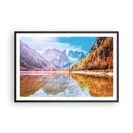 Obraz - Plakat - A w górach już jesień - 91x61cm - Krajobraz Góry Jezioro - Foto Plakaty na ścianę w czarnej ramie - Plakat do Salonu Sypialni ARTTOR ARTTOR