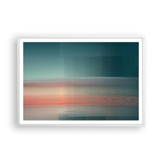 Obraz - Plakat - Abstrakcja: fale światła - 100x70cm - Woda Niebo Minimalizm - Foto Plakaty w ramie koloru białego do Salonu Sypialni ARTTOR ARTTOR