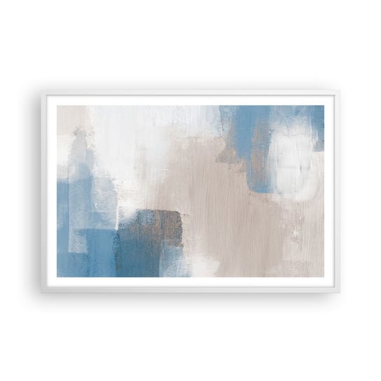 Obraz - Plakat - Abstrakcja różowa za zasłoną błękitu - 91x61cm - Sztuka Współczesny Farby - Foto Plakaty na ścianę w ramie białej - Plakat do Salonu Sypialni ARTTOR ARTTOR