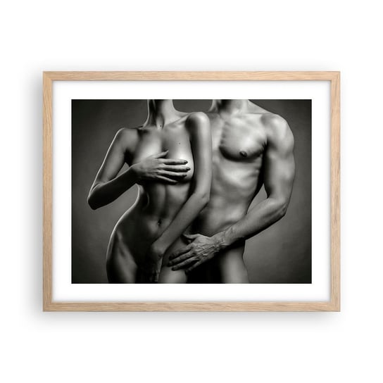 Obraz - Plakat - Adam i Ewa - 50x40cm - Kobieta Mężczyzna Ciało - Foto Plakaty w ramie koloru jasny dąb do Salonu Sypialni ARTTOR ARTTOR