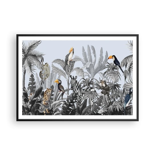 Obraz - Plakat - Afrykańska bajka - 100x70cm - Abstrakcja Dżungla Zwierzęta - Foto Plakaty w ramie koloru czarnego do Salonu Sypialni ARTTOR ARTTOR