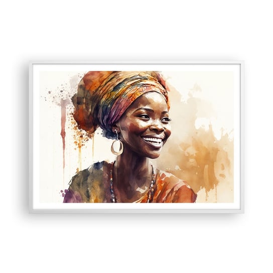 Obraz - Plakat - Afrykańska królowa - 100x70cm - Kobieta Afroamerykanin Portret - Foto Plakaty w ramie koloru białego do Salonu Sypialni ARTTOR ARTTOR