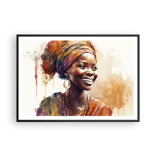 Obraz - Plakat - Afrykańska królowa - 100x70cm - Kobieta Afroamerykanin Portret - Foto Plakaty w ramie koloru czarnego do Salonu Sypialni ARTTOR ARTTOR