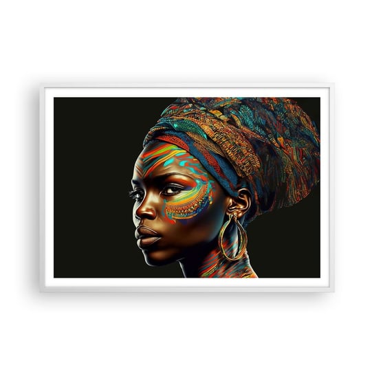 Obraz - Plakat - Afrykańska królowa - 100x70cm - Turban Plemiona Afroamerykanin - Foto Plakaty w ramie koloru białego do Salonu Sypialni ARTTOR ARTTOR