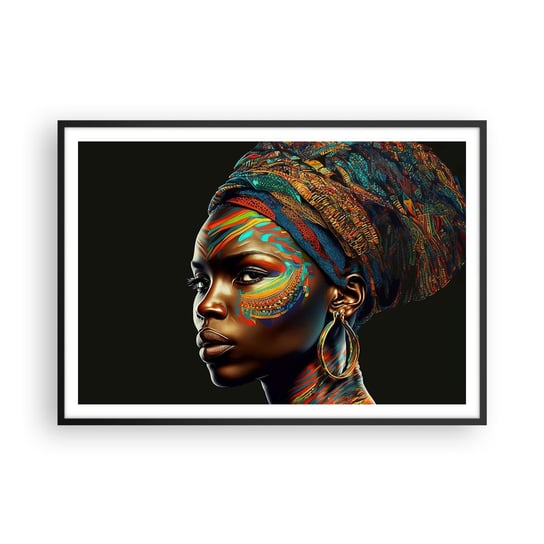 Obraz - Plakat - Afrykańska królowa - 100x70cm - Turban Plemiona Afroamerykanin - Foto Plakaty w ramie koloru czarnego do Salonu Sypialni ARTTOR ARTTOR