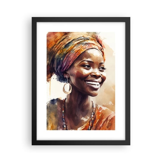 Obraz - Plakat - Afrykańska królowa - 30x40cm - Kobieta Afroamerykanin Portret - Foto Plakaty na ścianę w czarnej ramie - Plakat do Salonu Sypialni ARTTOR ARTTOR