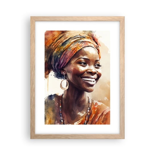 Obraz - Plakat - Afrykańska królowa - 30x40cm - Kobieta Afroamerykanin Portret - Foto Plakaty na ścianę w ramie jasny dąb - Plakat do Salonu Sypialni ARTTOR ARTTOR