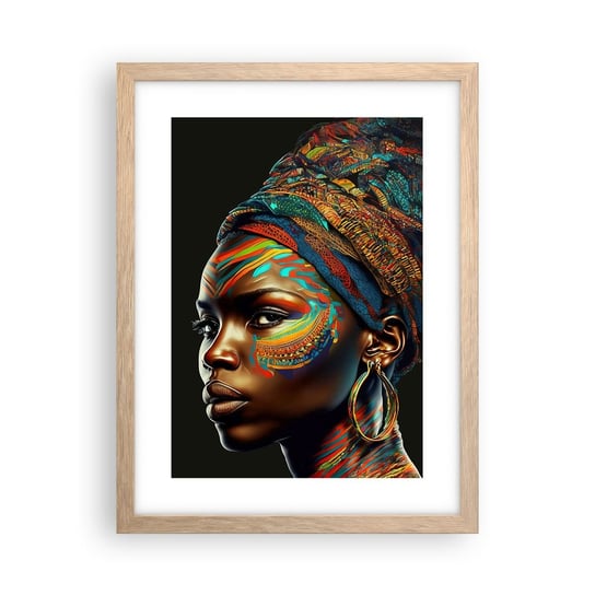 Obraz - Plakat - Afrykańska królowa - 30x40cm - Turban Plemiona Afroamerykanin - Foto Plakaty na ścianę w ramie jasny dąb - Plakat do Salonu Sypialni ARTTOR ARTTOR