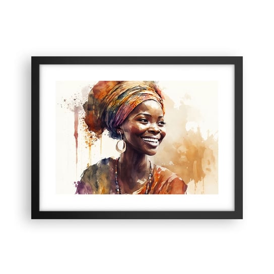 Obraz - Plakat - Afrykańska królowa - 40x30cm - Kobieta Afroamerykanin Portret - Foto Plakaty na ścianę w czarnej ramie - Plakat do Salonu Sypialni ARTTOR ARTTOR