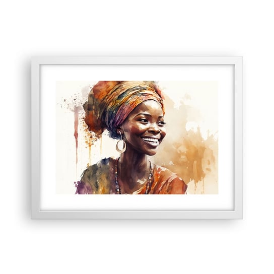 Obraz - Plakat - Afrykańska królowa - 40x30cm - Kobieta Afroamerykanin Portret - Foto Plakaty na ścianę w ramie białej - Plakat do Salonu Sypialni ARTTOR ARTTOR