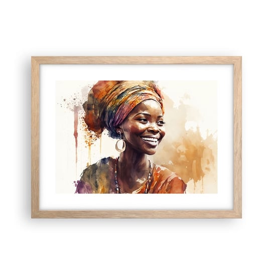 Obraz - Plakat - Afrykańska królowa - 40x30cm - Kobieta Afroamerykanin Portret - Foto Plakaty na ścianę w ramie jasny dąb - Plakat do Salonu Sypialni ARTTOR ARTTOR