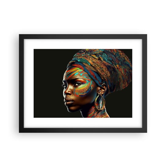 Obraz - Plakat - Afrykańska królowa - 40x30cm - Turban Plemiona Afroamerykanin - Foto Plakaty na ścianę w czarnej ramie - Plakat do Salonu Sypialni ARTTOR ARTTOR