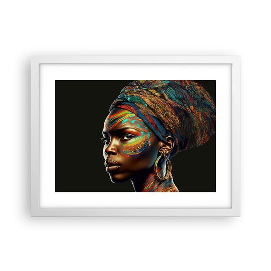 Obraz - Plakat - Afrykańska królowa - 40x30cm - Turban Plemiona Afroamerykanin - Foto Plakaty na ścianę w ramie białej - Plakat do Salonu Sypialni ARTTOR ARTTOR