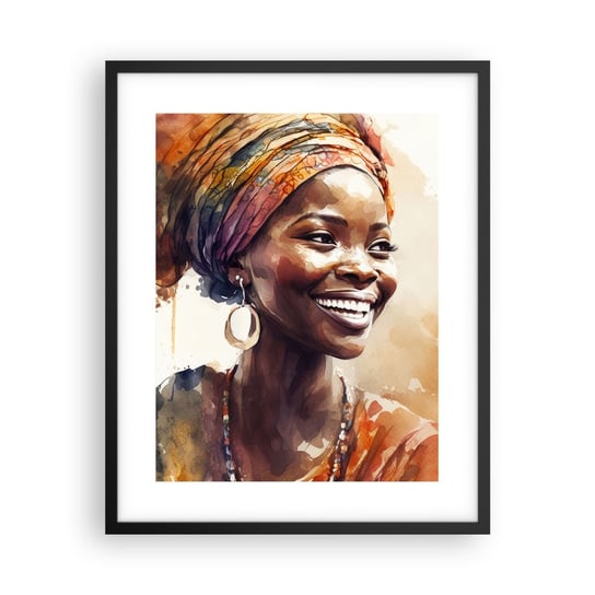 Obraz - Plakat - Afrykańska królowa - 40x50cm - Kobieta Afroamerykanin Portret - Foto Plakaty w ramie koloru czarnego do Salonu Sypialni ARTTOR ARTTOR