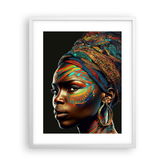 Obraz - Plakat - Afrykańska królowa - 40x50cm - Turban Plemiona Afroamerykanin - Foto Plakaty w ramie koloru białego do Salonu Sypialni ARTTOR ARTTOR