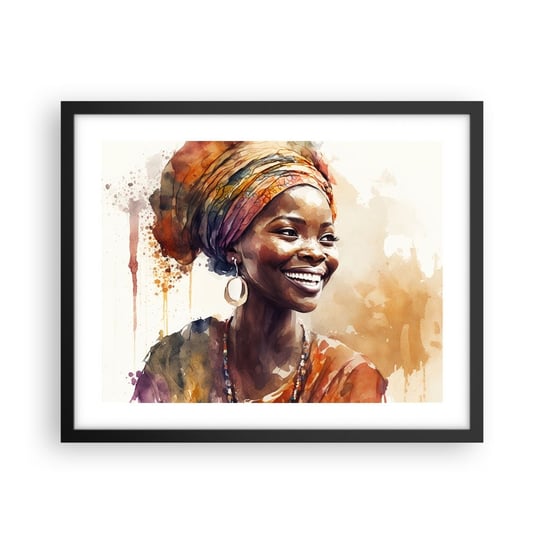 Obraz - Plakat - Afrykańska królowa - 50x40cm - Kobieta Afroamerykanin Portret - Foto Plakaty w ramie koloru czarnego do Salonu Sypialni ARTTOR ARTTOR