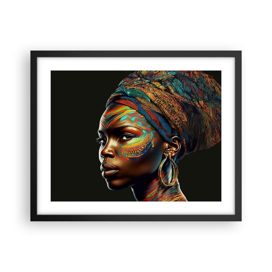 Obraz - Plakat - Afrykańska królowa - 50x40cm - Turban Plemiona Afroamerykanin - Foto Plakaty w ramie koloru czarnego do Salonu Sypialni ARTTOR ARTTOR