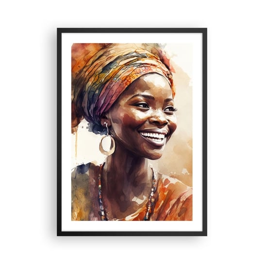 Obraz - Plakat - Afrykańska królowa - 50x70cm - Kobieta Afroamerykanin Portret - Nowoczesny modny obraz Plakat czarna rama ARTTOR ARTTOR