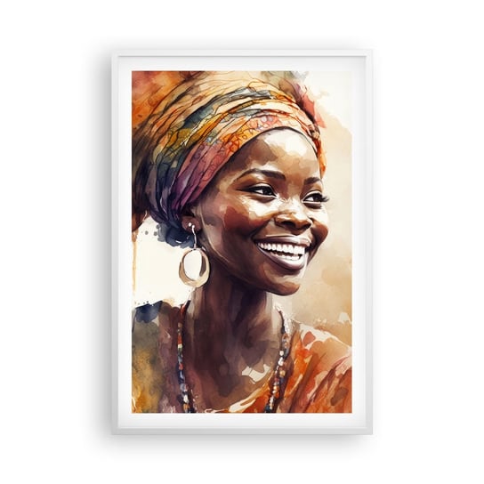 Obraz - Plakat - Afrykańska królowa - 61x91cm - Kobieta Afroamerykanin Portret - Foto Plakaty na ścianę w ramie białej - Plakat do Salonu Sypialni ARTTOR ARTTOR