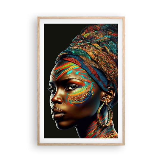 Obraz - Plakat - Afrykańska królowa - 61x91cm - Turban Plemiona Afroamerykanin - Foto Plakaty na ścianę w ramie jasny dąb - Plakat do Salonu Sypialni ARTTOR ARTTOR
