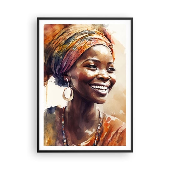 Obraz - Plakat - Afrykańska królowa - 70x100cm - Kobieta Afroamerykanin Portret - Foto Plakaty w ramie koloru czarnego do Salonu Sypialni ARTTOR ARTTOR