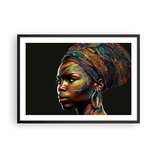 Obraz - Plakat - Afrykańska królowa - 70x50cm - Turban Plemiona Afroamerykanin - Nowoczesny modny obraz Plakat czarna rama ARTTOR ARTTOR