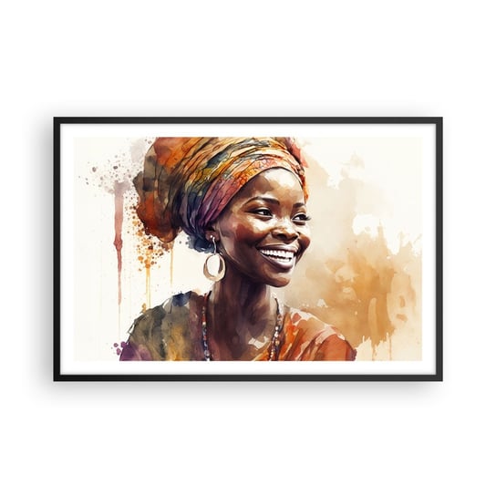 Obraz - Plakat - Afrykańska królowa - 91x61cm - Kobieta Afroamerykanin Portret - Foto Plakaty na ścianę w czarnej ramie - Plakat do Salonu Sypialni ARTTOR ARTTOR