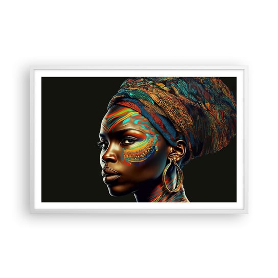 Obraz - Plakat - Afrykańska królowa - 91x61cm - Turban Plemiona Afroamerykanin - Foto Plakaty na ścianę w ramie białej - Plakat do Salonu Sypialni ARTTOR ARTTOR
