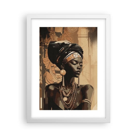 Obraz - Plakat - Afrykański majestat - 30x40cm - Afroamerykanin Kobieta Portret - Foto Plakaty na ścianę w ramie białej - Plakat do Salonu Sypialni ARTTOR ARTTOR