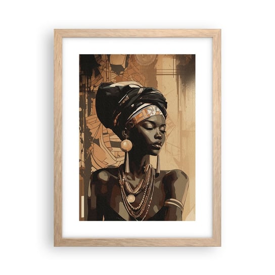 Obraz - Plakat - Afrykański majestat - 30x40cm - Afroamerykanin Kobieta Portret - Foto Plakaty na ścianę w ramie jasny dąb - Plakat do Salonu Sypialni ARTTOR ARTTOR