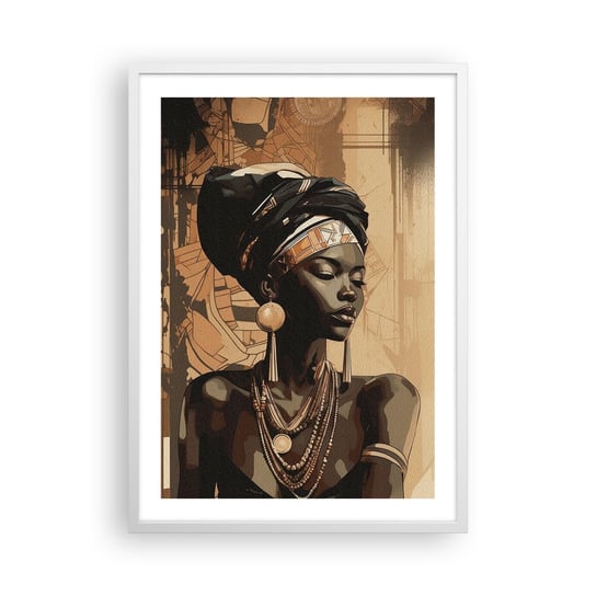 Obraz - Plakat - Afrykański majestat - 50x70cm - Afroamerykanin Kobieta Portret - Nowoczesny modny obraz Plakat rama biała ARTTOR ARTTOR