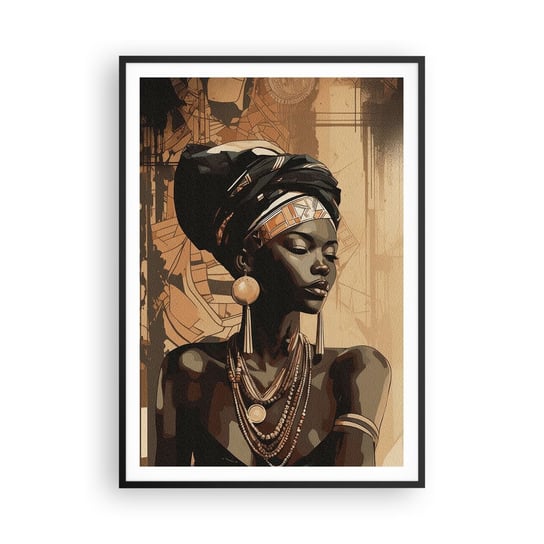 Obraz - Plakat - Afrykański majestat - 70x100cm - Afroamerykanin Kobieta Portret - Foto Plakaty w ramie koloru czarnego do Salonu Sypialni ARTTOR ARTTOR