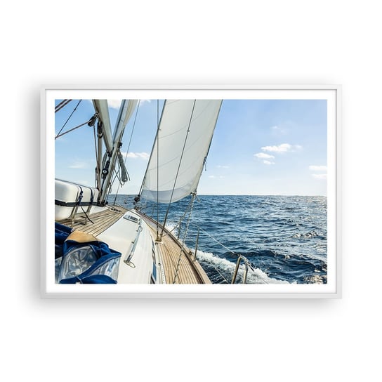 Obraz - Plakat - Ahoj, przygodo - 100x70cm - Jacht Morze Żeglowanie - Foto Plakaty w ramie koloru białego do Salonu Sypialni ARTTOR ARTTOR