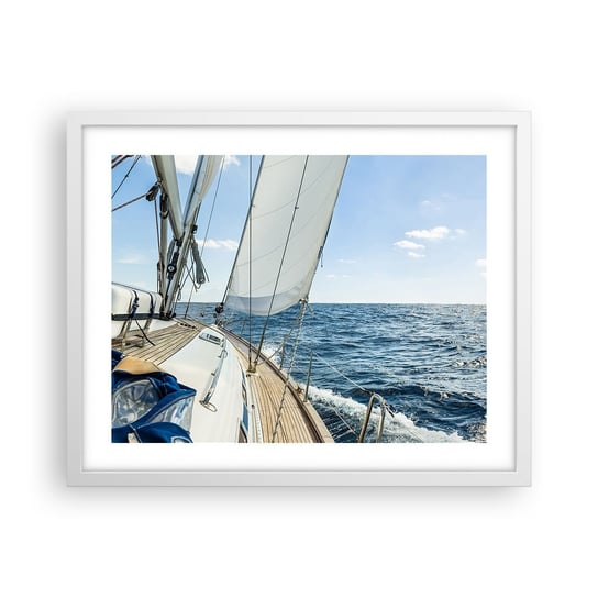 Obraz - Plakat - Ahoj, przygodo - 50x40cm - Jacht Morze Żeglowanie - Foto Plakaty w ramie koloru białego do Salonu Sypialni ARTTOR ARTTOR