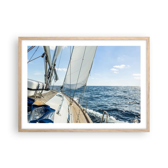 Obraz - Plakat - Ahoj, przygodo - 70x50cm - Jacht Morze Żeglowanie - Nowoczesny modny obraz Plakat rama jasny dąb ARTTOR ARTTOR